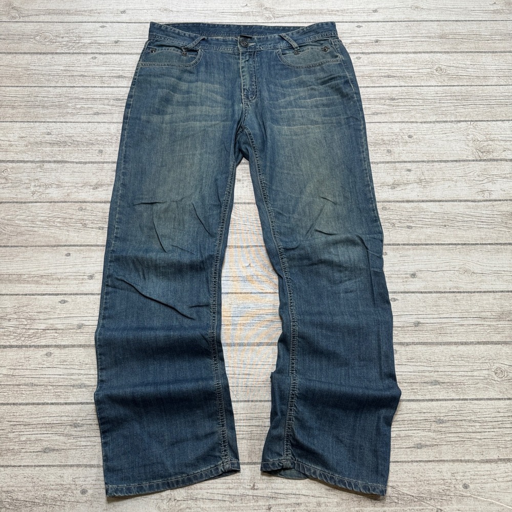 Armani Exchange Jeans Men's 35x30 Blue Denim Straight Leg Medium Wash Whiskered